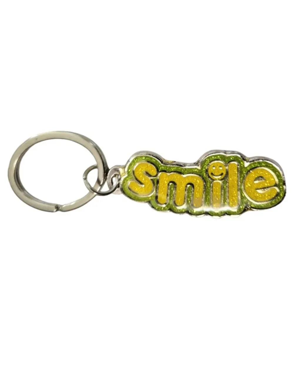 SWIBCO Yellow & Green Glitter Galaxy Keychain Silver Metal SMILE